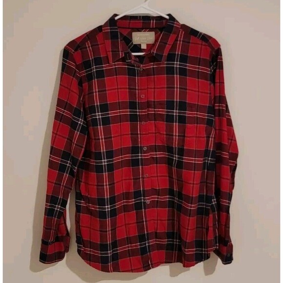 Banana Republic Soft Wash Shirt Size Large L Plaid Button Up Red Holiday Fall - Picture 1 of 6